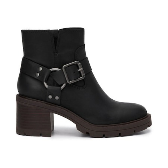 LUCKY BRAND SLYVIN LEATHER‎ HEELED ANKLE BOOT IN BLACK NWOT WOMEN'S SIZE 8.5 - Picture 1 of 15